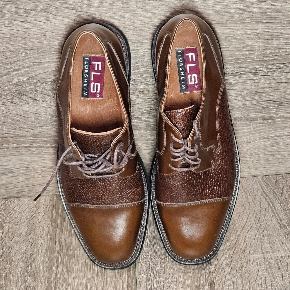 Florsheim FLS Mens Brown Leather Cap Toe Lug Sole Derby Shoes 73197 Size 7.5 M